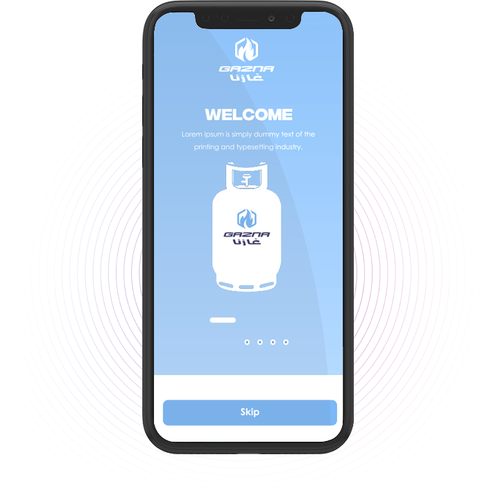 Gazna welcome app screen